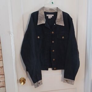 Alamar Black Denim Jacket with Leathet Accents